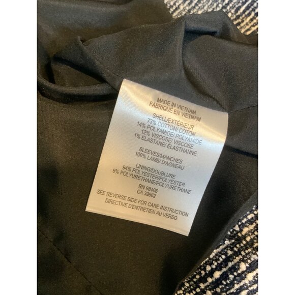 Theory Black & White Tweed Zip-Up Moto Jacket Lamb Leather Sleeves, Size 6 - Picture 11 of 12